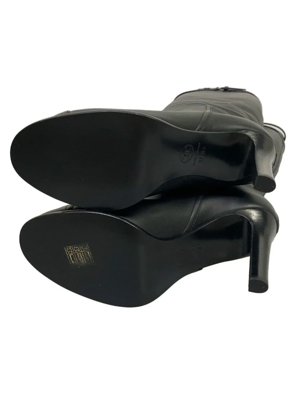 Chanel Long Boots 37.5 C Black CC Logo Leather